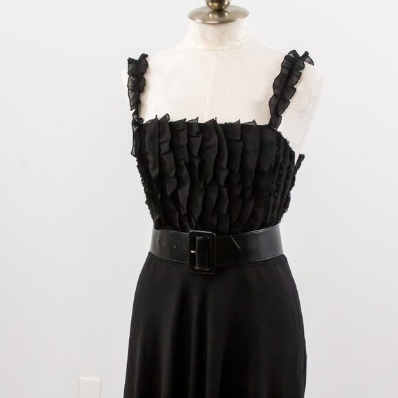 Moschino 8 Silk Ruffle Midi Babydoll Dress LBD - Picture 11 of 14